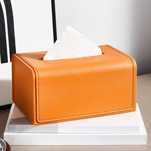 Wasserdichte Serviettenbox aus Kunststoff und Leder in Orange für den Haushalt und Schreibtisch - Bild 1