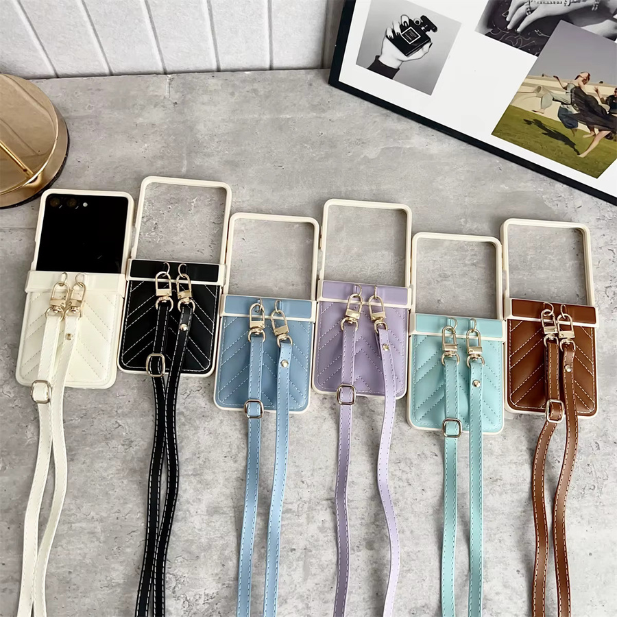 Leder Umhängetasche Lanyard Handyhülle für Samsung Galaxy Z Flip 5G in Braun mit Hartschale und Scharnierschutz - Bild 2