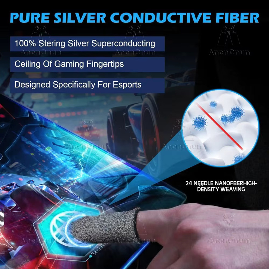AnenOnun Gaming-Fingerhüllen aus reiner Silberfaser mit 38 Nadeln in Silber für Mobile Games, Anti-Schweiß und Anti-Rutsch für Touchscreens - Bild 3