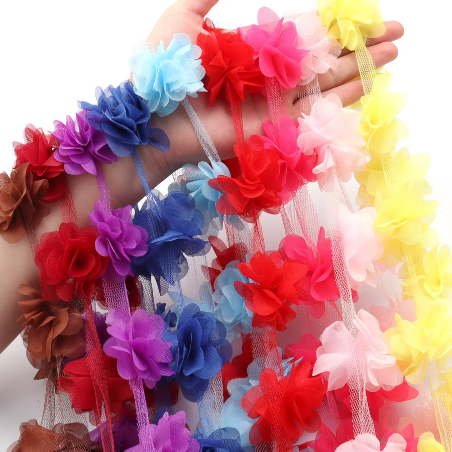 20 Stück bunte Chiffon Cluster Blumen aus Textil für DIY Hochzeit und Party Dekoration, Durchmesser: 5,5 cm - Bild 3