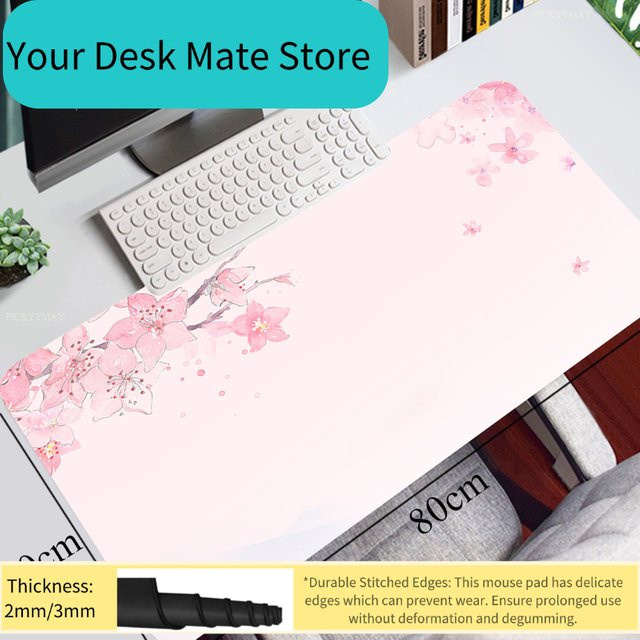 Rosa Kirschblüten Mausunterlage aus Naturkautschuk mit Schnellverschluss, wasserdichte Gaming-Tastaturmatte für deinen Schreibtisch in Pink - Bild 1