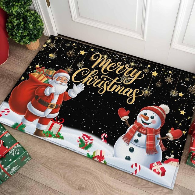 VIKAMA Weihnachtliche Fußmatte mit Weihnachtsmann und Schneemann, rutschfest, Mehrfarbig, B/T: 60 x 40 cm - Bild 1
