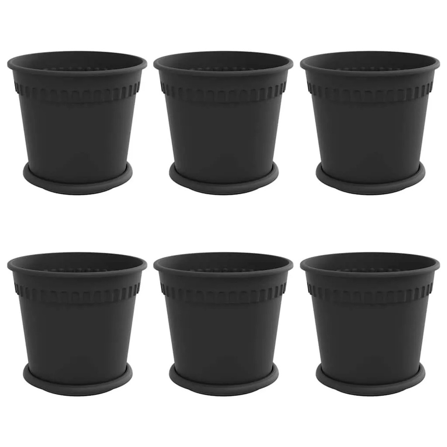 6er Set vidaXL Blumentöpfe aus Kunststoff in Schwarz, rund, Durchmesser: 19 cm, Höhe: 16 cm - Bild 2