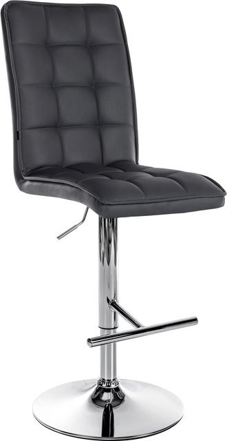 DELUKE Barhocker PIMIR höhenverstellbarer Barstuhl aus Kunstleder in Schwarz mit silbernem Fuß, drehbar mit Lehne, B/T/H: 45 x 54 x 112 cm - Bild 1