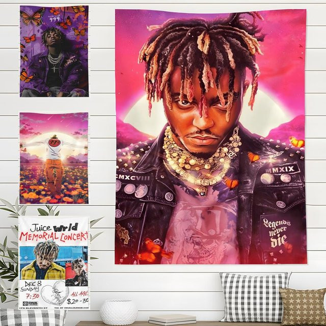 J-Juice WRLD Singer Musikalbum Wandteppich in Schwarz und Multicolour, Rechteckig, Textil - Bild 1
