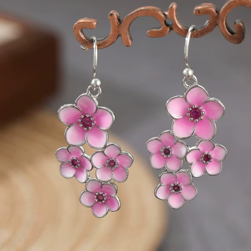 YoYo Ohrhänger Blumenform, rosa, Silber, Damen, Vintage - Bild 2