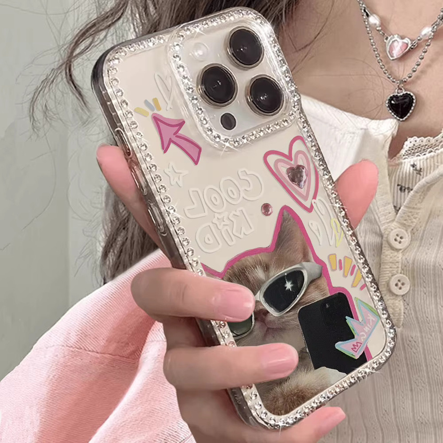 Caynes Stoßfeste iPhone Schutzhülle mit Katzen-Design und Armband in Transparent - Bild 4