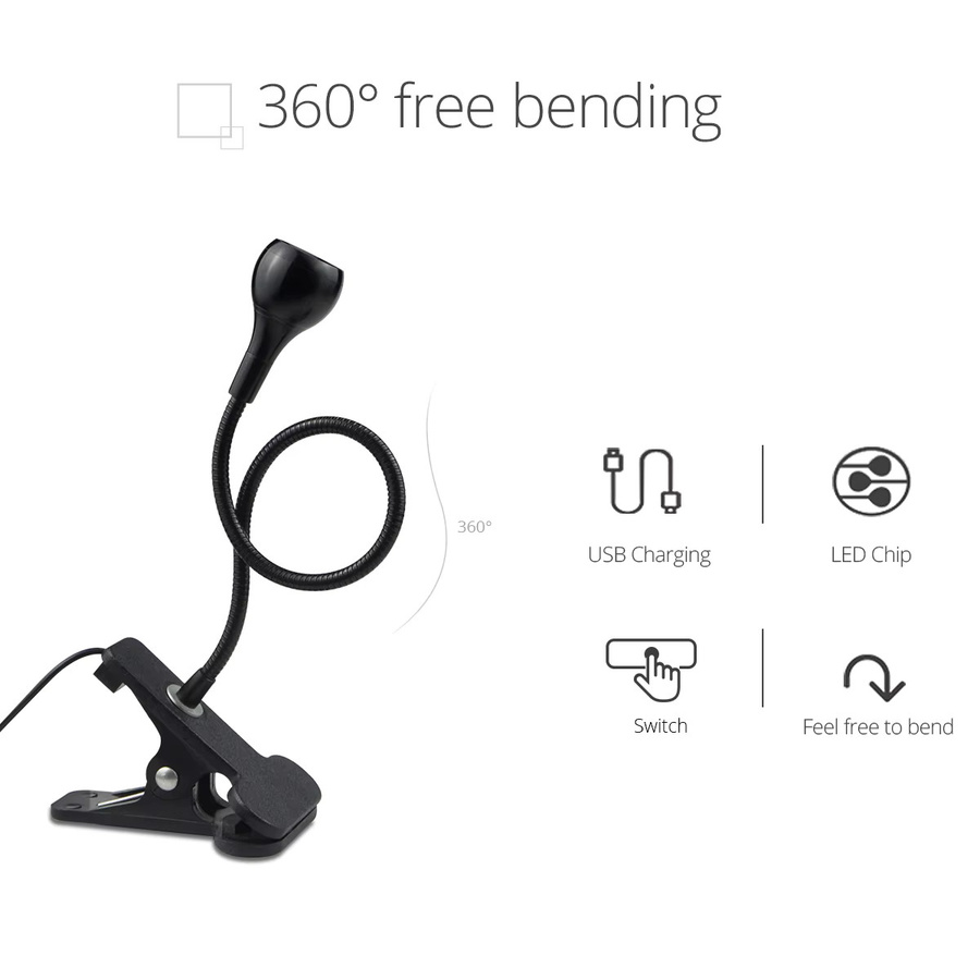 Gyarfas LED Leselampe mit Clip und USB-Anschluss in Schwarz - Bild 3