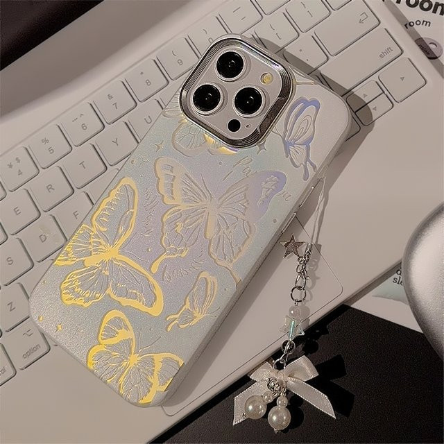 Deluxe Laser Butterfly Handyhülle für Apple iPhone 15 14 Plus 13 12 Pro Max 11 mit Lanyard und Laser Bumper Protector Case - Bild 1