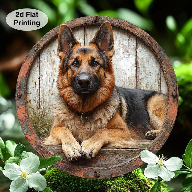 Rundes dekoratives Wandkunst-Schild mit Hundethema von Potdemiel aus Aluminium und Metall - Bild 1