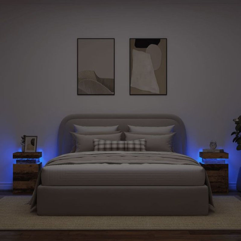 Vidaxl LED-Nachttische 2er-Set in Altholz-Optik Braun aus Holzwerkstoff im Industrial-Stil, H x B x T: 55 x 35 x 39 cm - Bild 1