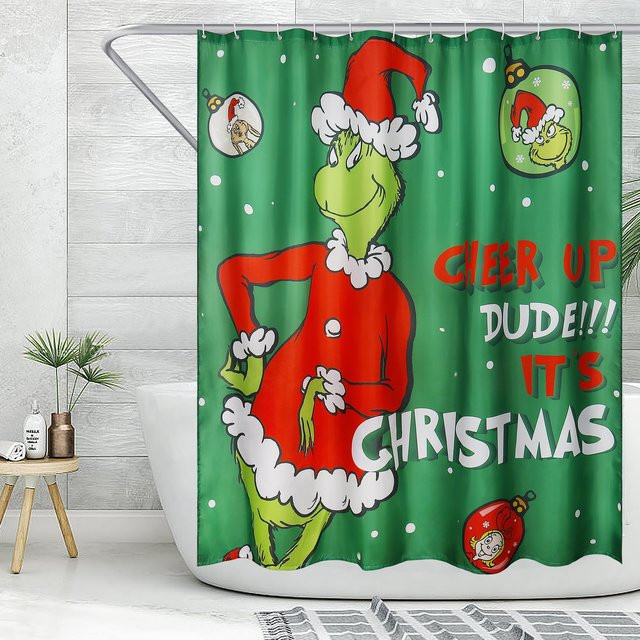 VIKAMA Wasserfester Badvorhang mit Grinch-Dekoration in Multicolour, Höhe: 180 cm, Breite: 90 cm - Bild 1