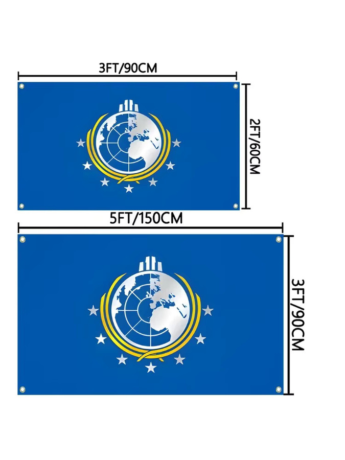 Super Earth Flag Helldivers Außenbanner aus Polyester für Gartenwand und Dekoration, Blau, B/H: 152,4 x 91,44 cm - Bild 3