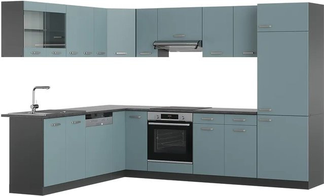 Vicco R-Line Eckküche modern in Blau-Grau und Anthrazit, B/T/H: 227 x 287 x 207 cm - Bild 1