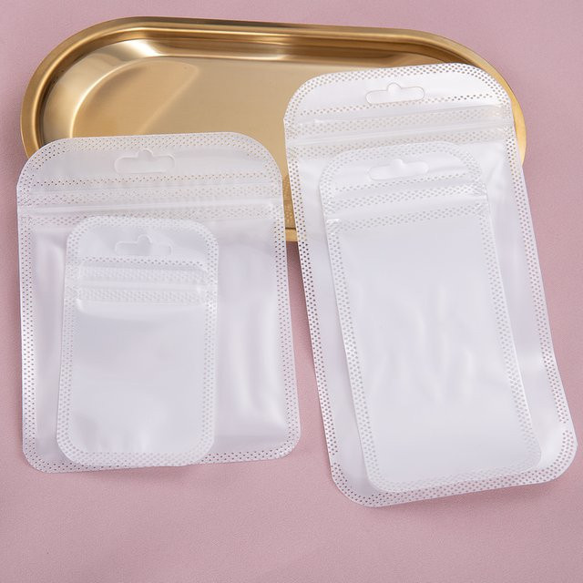 50 Stück MOONMADE OPP-Perlglanzfolienbeutel mit Reißverschluss und Aufhängeloch, weiß und transparent, ideale Verpackungsbeutel für Schmuck und Einzelhandel - Bild 1