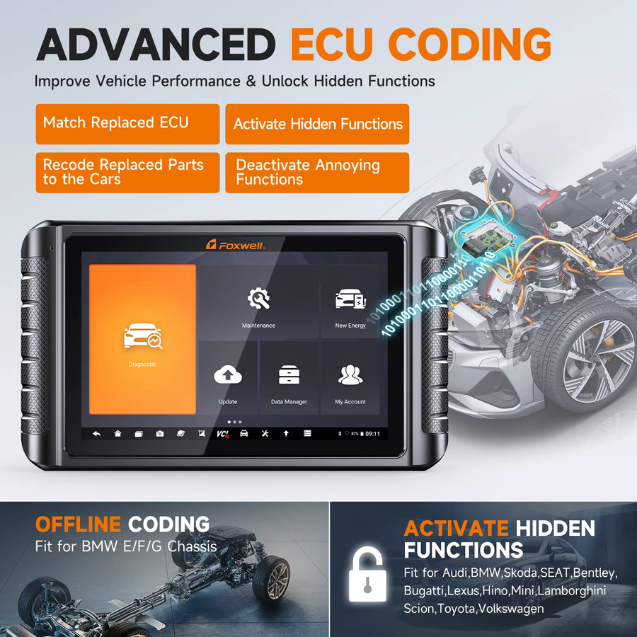 FOXWELL NT1009 Auto OBD2 Scanner in Schwarz mit ECU-Codierung, bidirektionaler Steuerung und 36 Rücksetzfunktionen für alle OE-Systeme - Bild 3