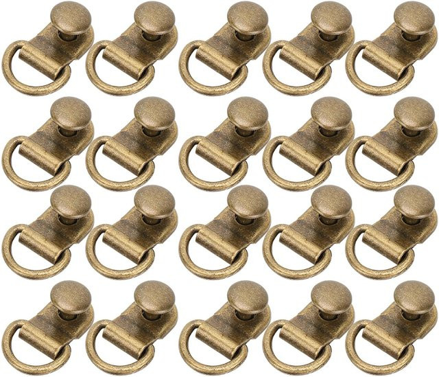 100 Sets Schnürsenkelhaken D-Ring Ösen aus Messing in Bronze und Gold für Leder und Taschen, B/H: 9 x 14 mm - Bild 1