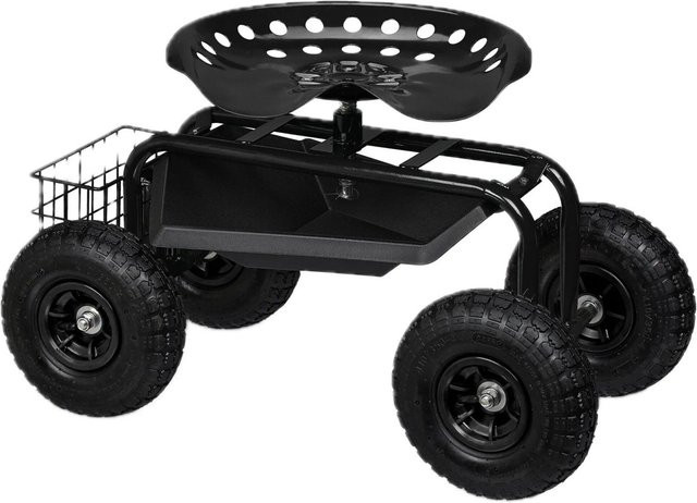 Relaxdays Gartenrollsitz aus Stahl in Schwarz mit Stauraum und Rollen, Höhe: 81 cm, Breite: 45 cm, Tiefe: 42 cm - Bild 1
