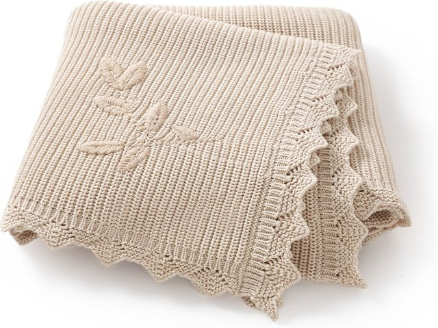 Superweiche gestrickte Babydecke in Beige für Neugeborene und Kleinkinder, B/B/H: 90 x 70 cm - Bild 1
