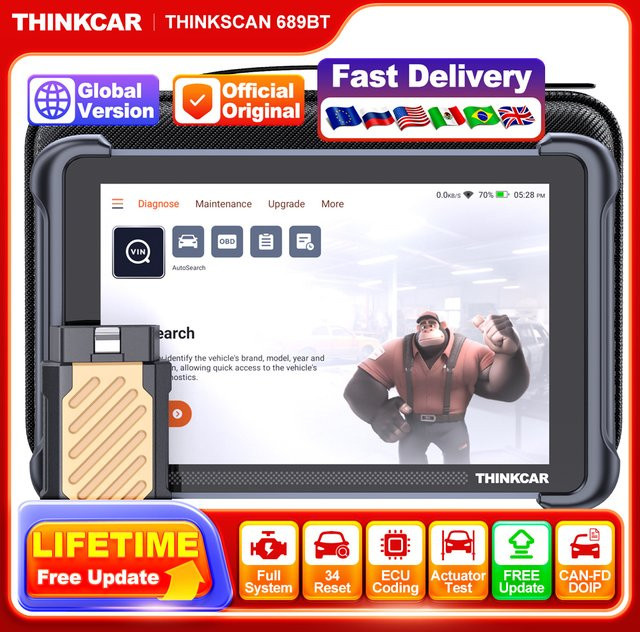 THINKCAR THINKSCAN 689BT Autoscanner in Schwarz mit lebenslangem kostenlosem Update, 34 Reset-Funktionen, ECU-Codierung, bidirektionaler Steuerung und DOIP-Unterstützung via Bluetooth - Bild 1