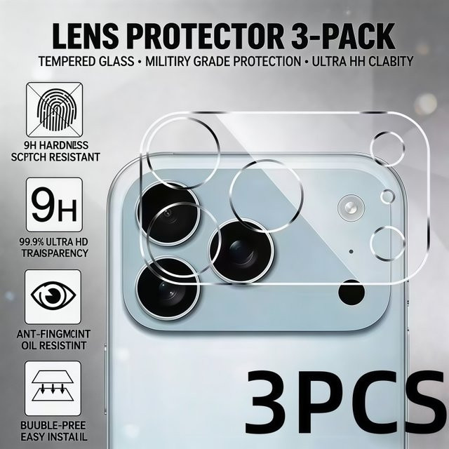 3er-Set HD Rückkamera-Schutzglas für Apple iPhone 17 Pro Max, 16, 15, 14, 13, 12, 11 Pro Max, 17 Air, Mini in Transparent - Bild 1