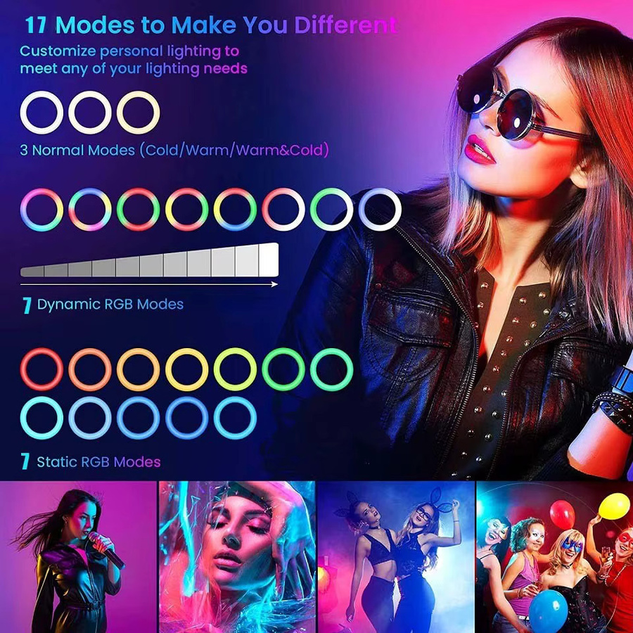 BAODELI RGB Selfie-Ringlicht mit Stativ und Handyhalterung, 30 cm LED-Fülllicht für Fotografie und Make-up - Bild 2
