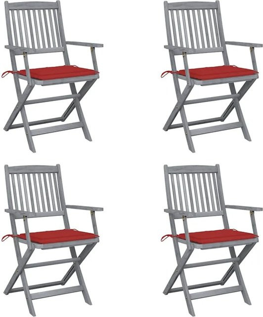Set aus 4 klappbaren Gartenstühlen von vidaXL aus massivem Akazienholz mit Sitzkissen aus Polyester in Grau und Rot - Bild 1