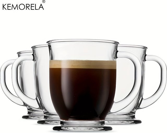 KEMORELA Transparente Kaffeetasse aus Glas mit Griff für Cappuccino, Milch, Tee oder Saft - Bild 1