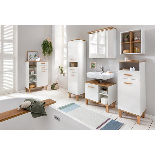 Schildmeyer Highboard Padua Midischrank in Weiß Glanz Eiche Landhaus Nachbildung, Breite: 40,4 cm, Höhe: 114,5 cm, Tiefe: 35 cm - Bild 2