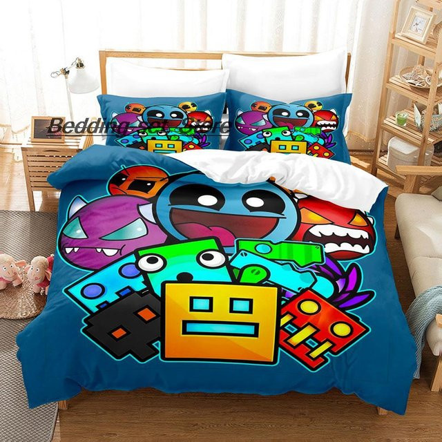 Geometry Dash Bettwäsche-Set mit Motiv von Wucifang Bags, mehrfarbig, aus Mikrofaser, B/H: 140 x 210 cm - Bild 1