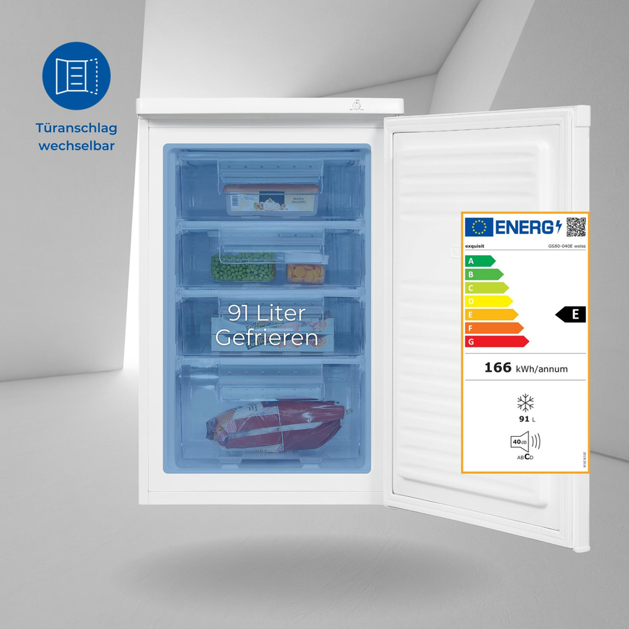Exquisit Gefrierschrank weiß, B/H/T: 55 x 85,5 x 57 cm, 91 l - Bild 2