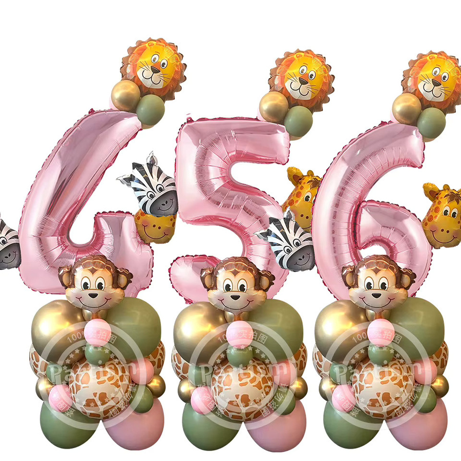 31-teiliges Wildtier-Ballon-Set für deine Wild One Geburtstagsparty in Rosa mit Zahlenfolienballons und Tierprint-Dekoration - Bild 3