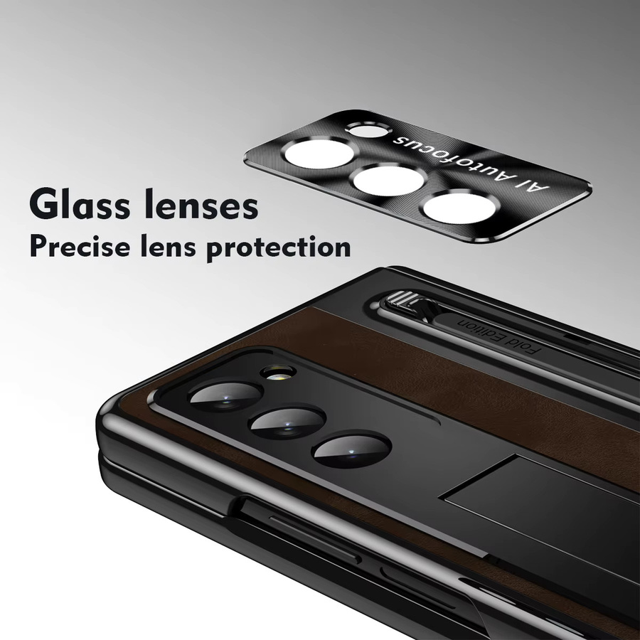 Leder Schutzhülle mit Stifthalterung und Stylus für Samsung Galaxy Z Fold7 6 5 4 inklusive Glas-Bildschirmschutz und Scharnier-Abdeckung in Braun - Bild 2