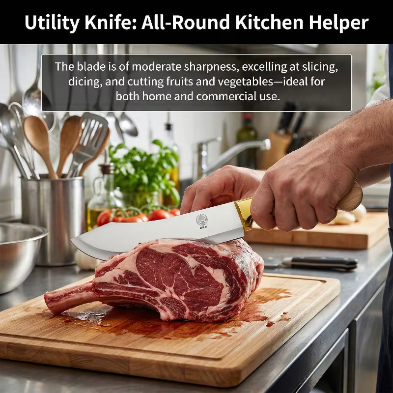 Seiko Edelstahl-Fleischmesser in Silber mit Holzgriff für Rind, Schwein und Schaf - Bild 3