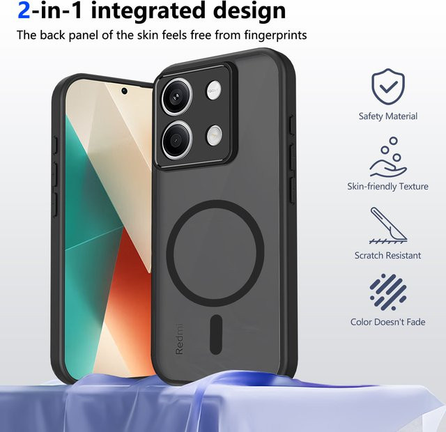 Stoßfeste Handyhülle für Xiaomi Redmi Note 13 Pro+ 5G in Schwarz mit mattem TPU-Rahmen und Unterstützung für kabelloses Laden - Bild 1