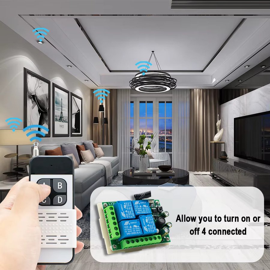 Scimagic-RC RF Wireless Fernbedienung Schalter 433MHz mit 4CH Relais für Garagentore, Lampen und Türzugangssysteme (30A, AC 110V-240V) - Bild 4
