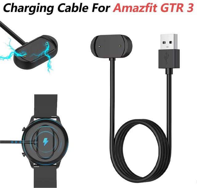 Magnetisches USB-Ladegerät für Amazfit GTR3, GTR3 Pro, GTS3, T-Rex 2, GTR4, GTS4 und T-Rex Ultra in Schwarz - Bild 1