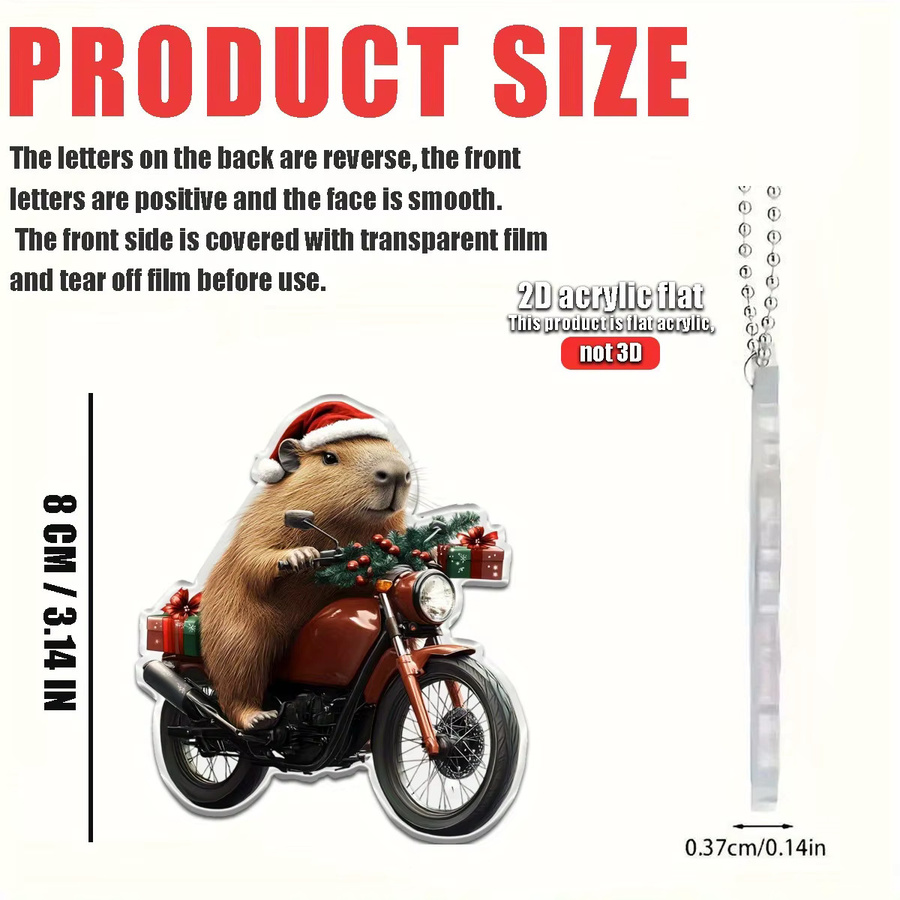 Weihnachtsbaum Anhänger Capybara auf Motorrad mit Weihnachtsmütze aus Acryl - Bild 2
