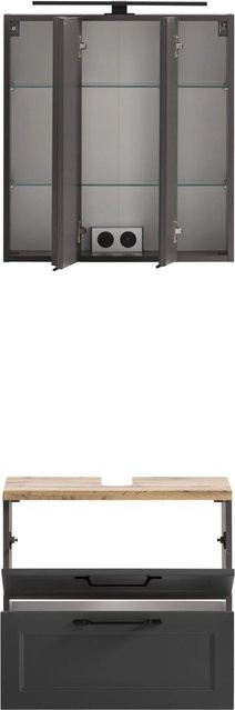 Held Möbel Padua 2-tlg. Badezimmer-Set mit Unterbeckenschrank und Spiegelschrank in matt Grau-Graphitgrau - Bild 1