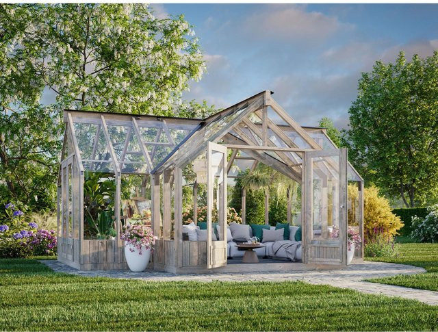 Palmako Gewächshaus Emilia aus Holz und Glas in Grau mit einer Grundfläche von 19,1 m² - Bild 1