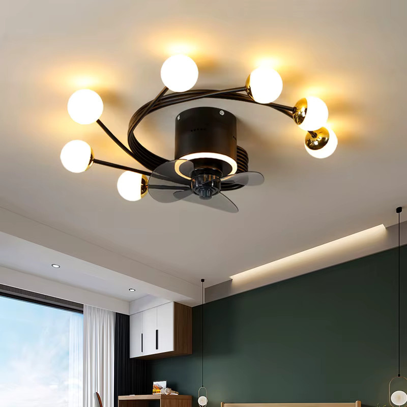 HomeLover Industrieller Deckenventilator mit LED-Glaskugel-Licht in Schwarz und Weiß - Bild 1