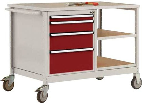 Manuflex TP1007.3003 Werkbank-Mobil aus Stahl und Holz in Rubin-Rot und Weiß, rollbar, B/T/H: 113,5 x 78,0 x 59,0 cm - Bild 1