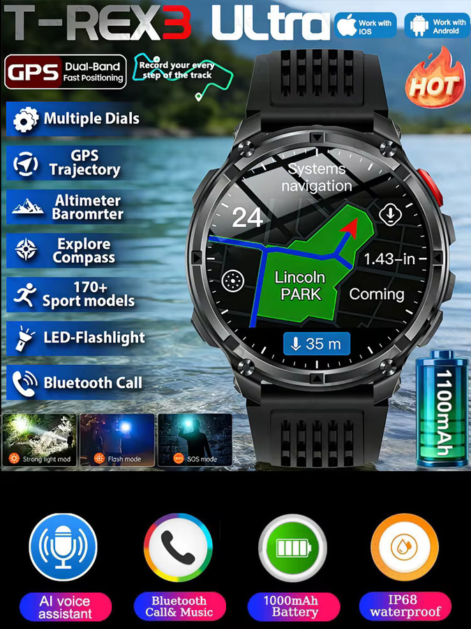 ChiBear Smartwatch, Schwarz, 1,7 Zoll, 5 ATM, Herren - Bild 6