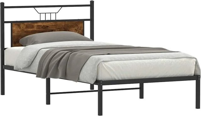 vidaXL Bettgestell aus Holzwerkstoff und Stahl in Räuchereiche, Braun, B: 107 cm, T: 203 cm - Bild 1