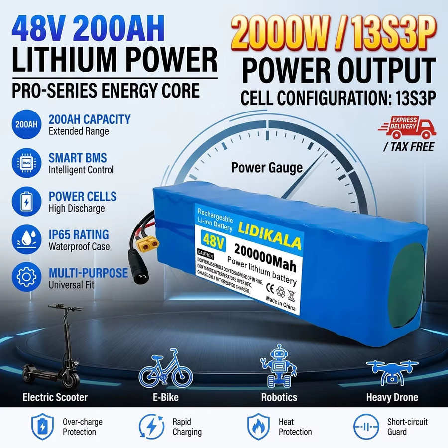 Ddadache Lithium-Akku für E-Scooter und Elektrofahrräder, 1000 W, 48 V, 13S3P, 100000 mAh, Blau, inklusive BMS und 54,6 V Ladegerät - Bild 7