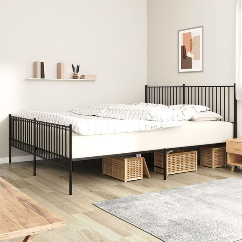 Vidaxl Metallbett mit Kopf- und Fußteil in Schwarz, Modernes Bettgestell aus Stahl, B/T: 200 x 200 cm - Bild 1