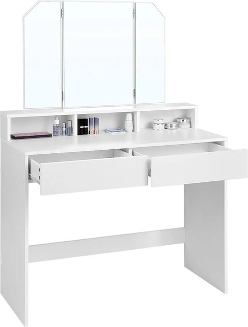 VASAGLE Schminktisch in Weiß mit Klappspiegel und 2 Schubladen, moderner Frisiertisch für dein Schlafzimmer, B/T/H: 97 x 46 x 140 cm - Bild 2