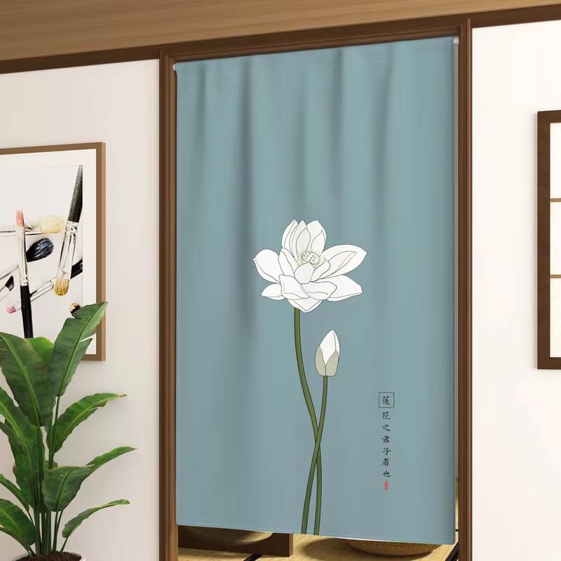 VIKAMA Vorhang im chinesischen Stil mit Lotus- und Osmanthus-Blumendruck als Raumteiler und Teeraum-Dekoration - Bild 3