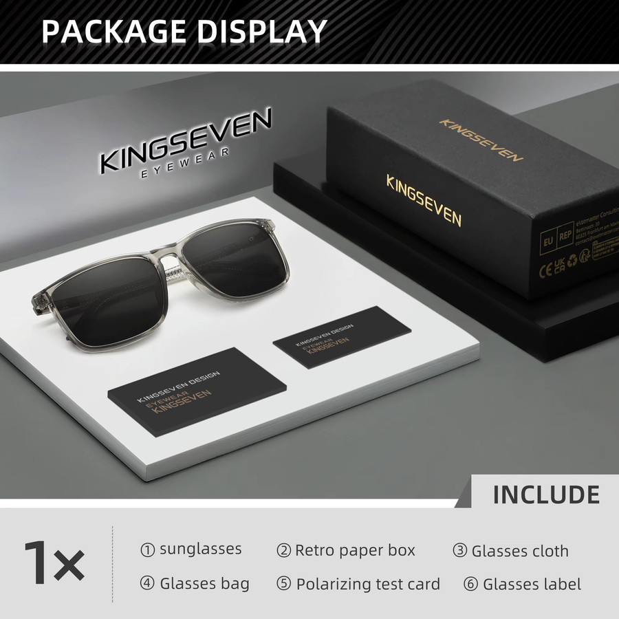 KINGSEVEN Sonnenbrille, Rechteck, Vollrand, TR90, Schwarz, Unisex, polarisiert - Bild 5