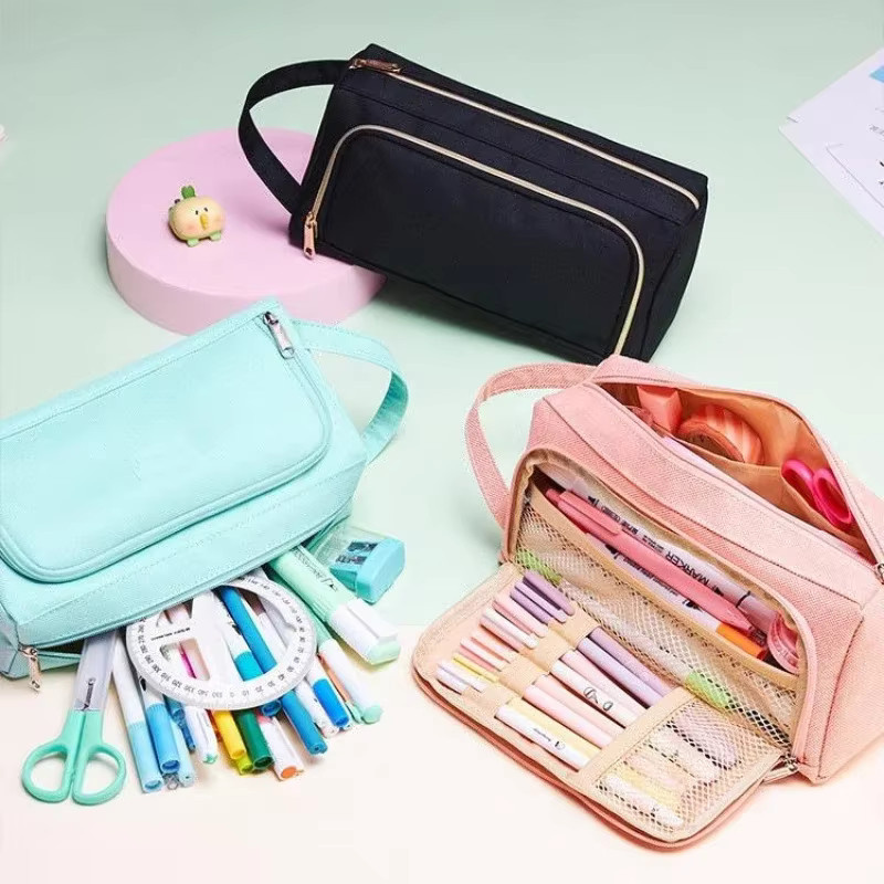 Oxford Stoff Schreibwaren-Etui mit großem Fach und hoher Kapazität in Schwarz - Bild 2